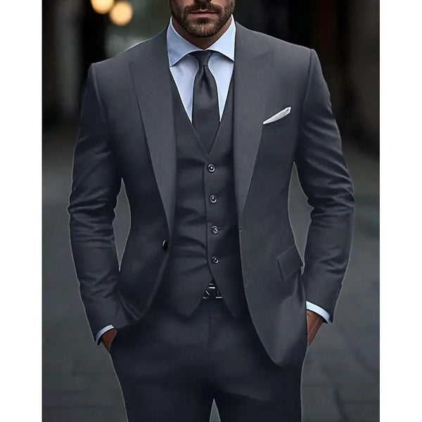 Elegant Slim Fit Men's 3 Piece Suit Set with Peak Lapel - Perfect for Weddings